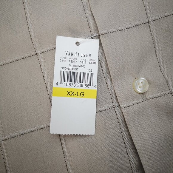 NWT Van Heusen Men's Size XXL Wrinkle Free Beige Plaid Button Front Shirt - Picture 5 of 10